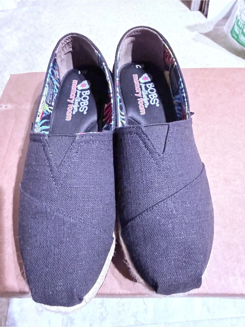 Bob's From Skechers Memory Foam Arch Pillow Black Espadrilles Shoes 9.5